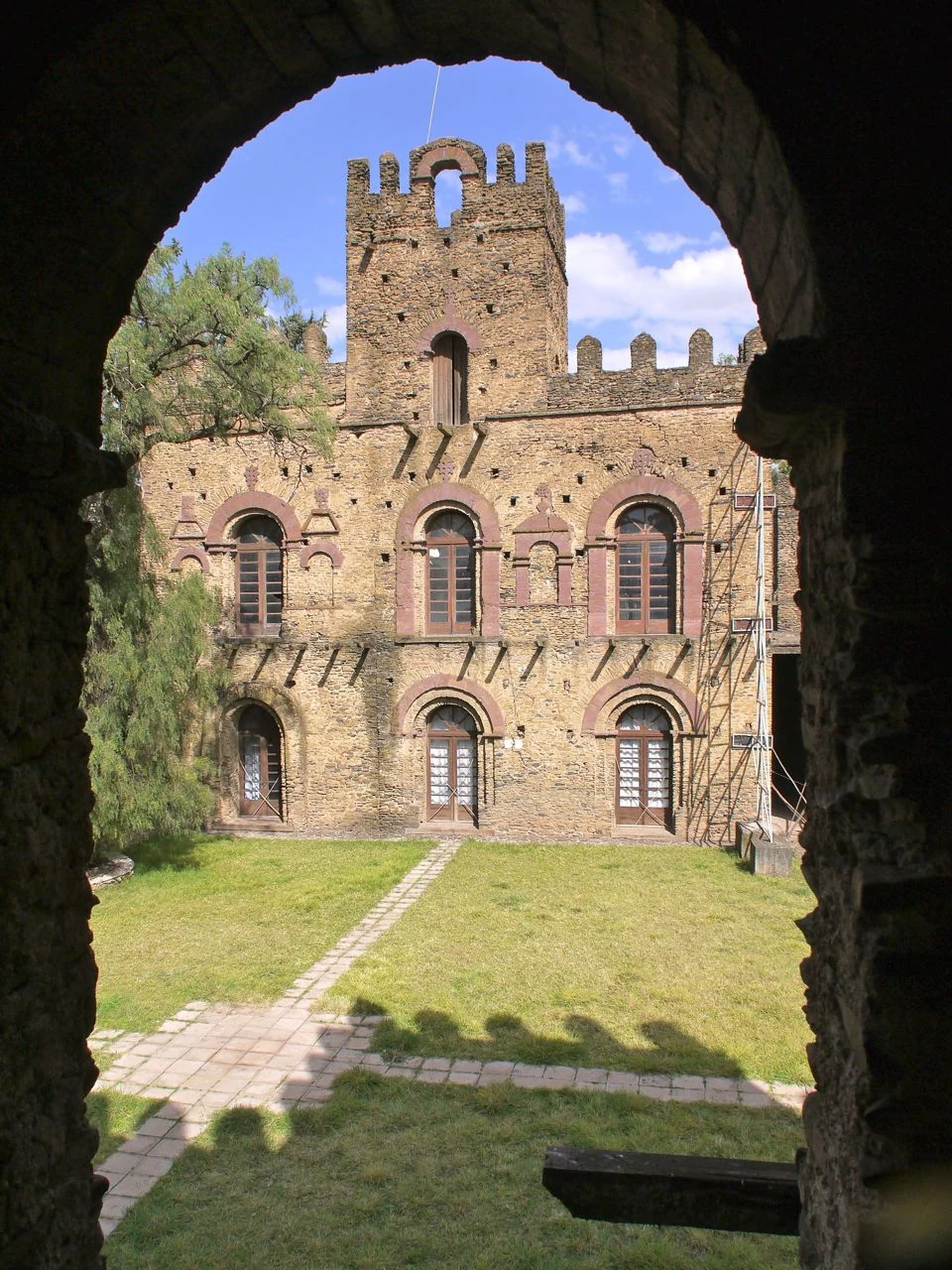 Mentewab’s Castle, seen through an archway in the Fasil Ghebbi.