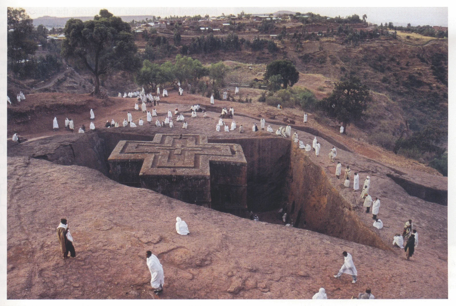 Beta Giyorgis, the church in its court, showing the carving on the roof, 2006.