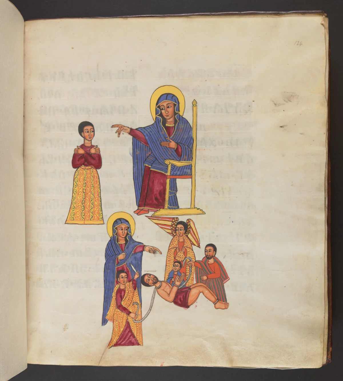 The widow standing praying before the icon of St Mary; St Mary ordering those who bound the widow's son to release him