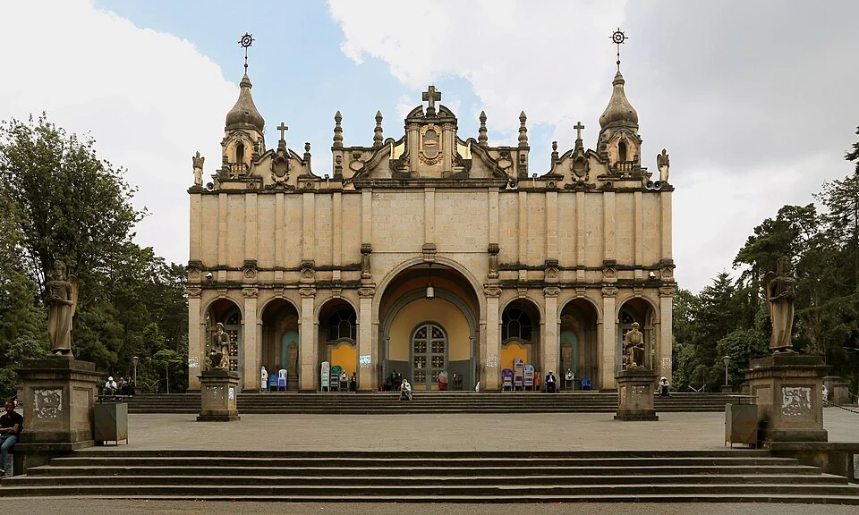 Holy Trinity Cathedral, Addis Ababa: front façade and entrance steps.