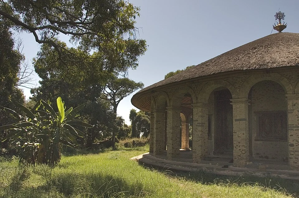 Exterior arcade of Narga Selassie Church on Dek Island.