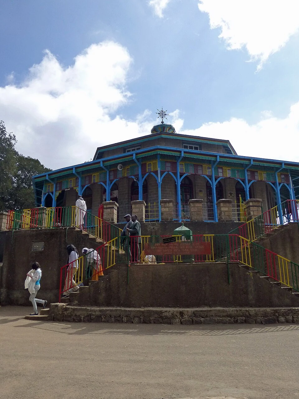 Entoto Maryam Church: exterior veranda and entrance steps.