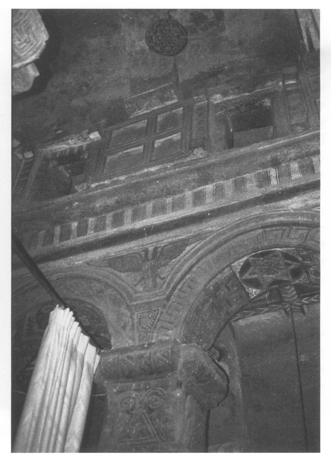 Beta Maryam, the north side of the nave, showing the painted and Aksumite friezes, with the painting of a double-headed eagle below, 1998.