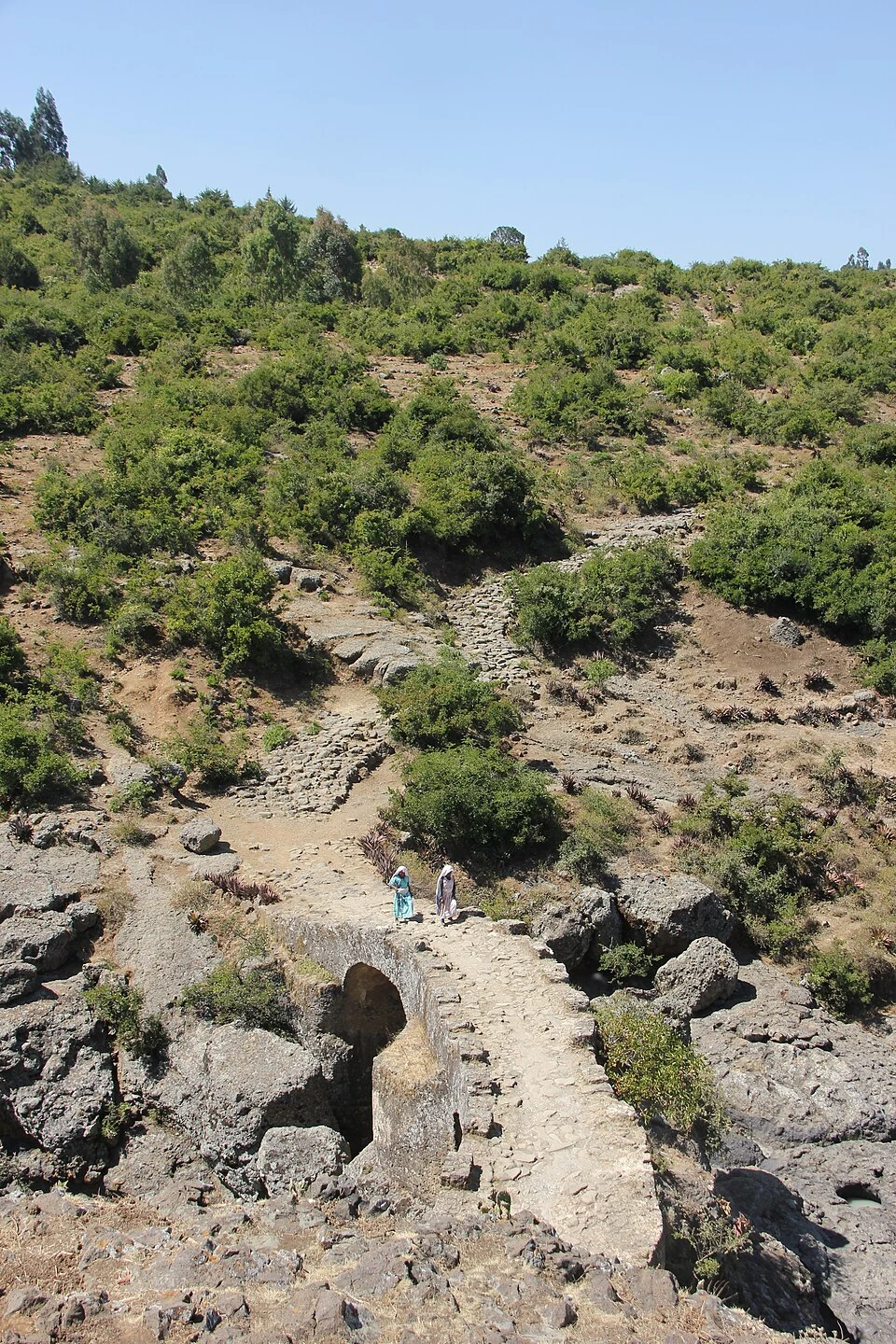 Stone deck and arch of Ras Darge’s Bridge near Debre Libanos.