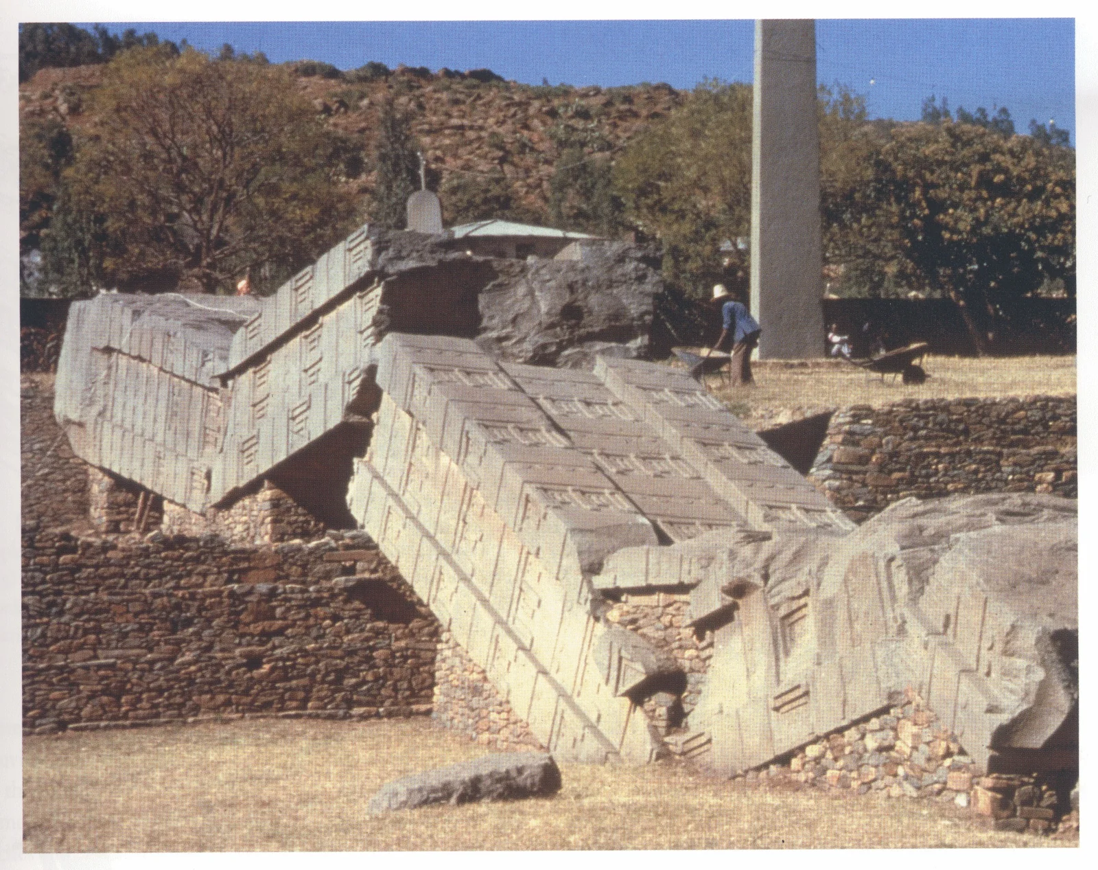 The largest of the Aksum stelae, 1994. It lies fallen and broken following the unsuccessful attempt to erect it in the mid-fourth century.