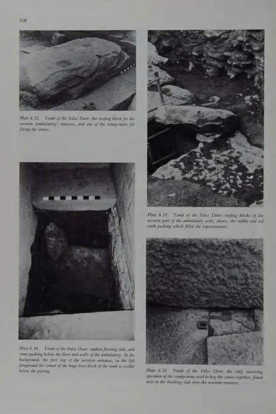 Plate 6.32. Tomb of the False Door: the roofing block for the western (ambulatory) staircase, and one of the cramp-holes for fixing the stones. Plate 6.33
