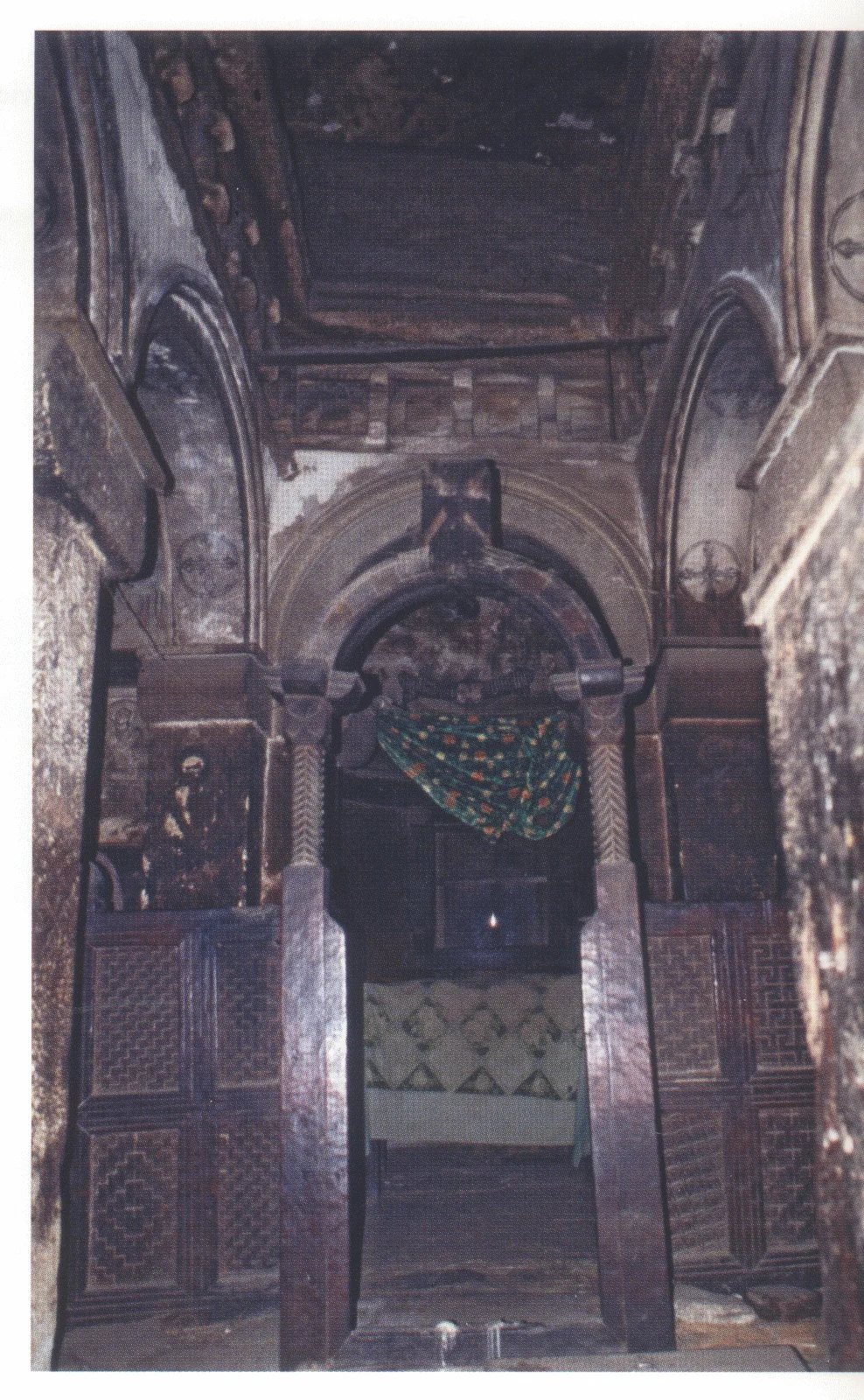 Mika’el Debra Selam, interior of the inner church, looking east from the door leading from the anteroom, 2006. The detail of the finely preserved wooden screen is clearly visible.