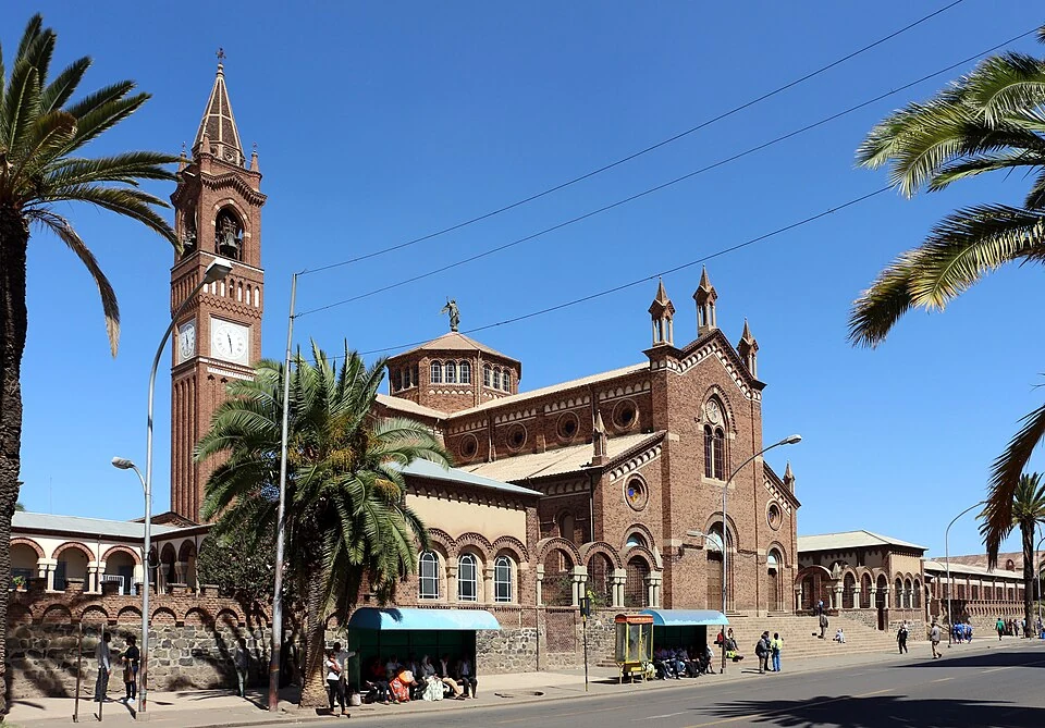 Church of Our Lady of the Rosary, Asmara: facade and bell tower.