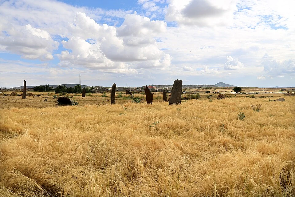 Standing stones across the Gudit stelae field near Dungur.