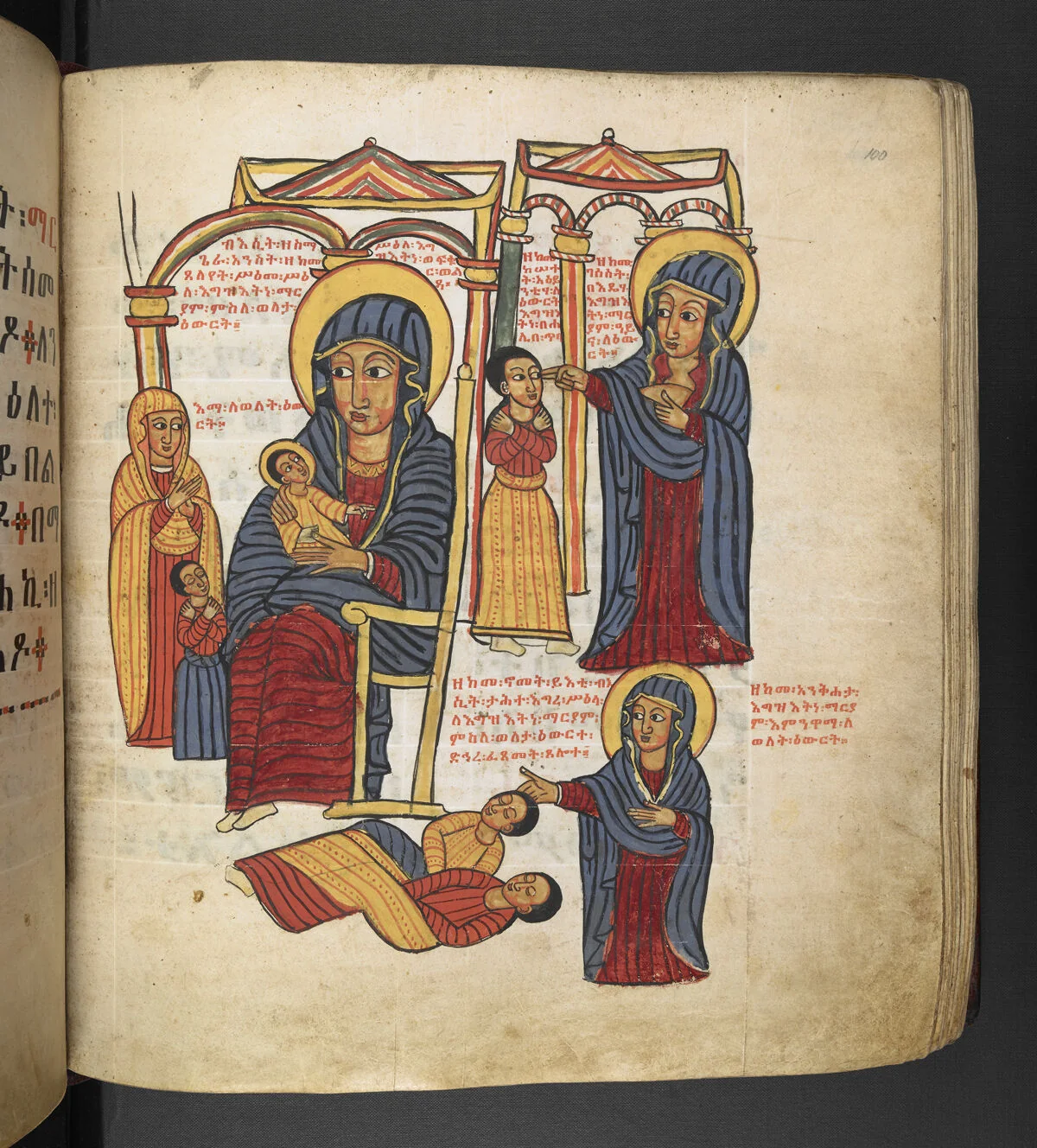 The woman and her blind daughter standing praying before the icon of the Virgin and Child; Both lying asleep before St Mary, who wakes up the girl; The girl standing before the icon of St Mary, who takes out her breast and drops her milk into the girl's eyes