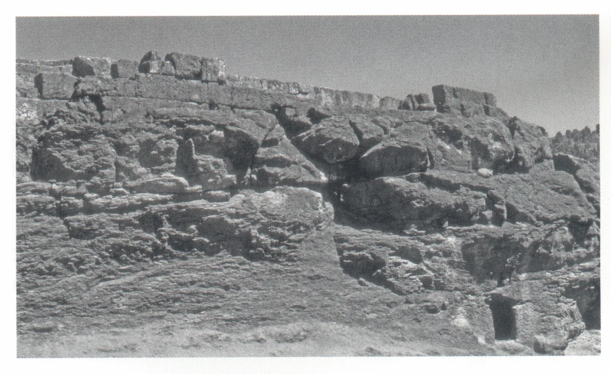 Beta Gabriel-Rafa’el, the wall of large stone blocks surrounding the area southeast of the church roof, here seen from the south, 2006. A sketch plan of this feature is shown in fig. 228.