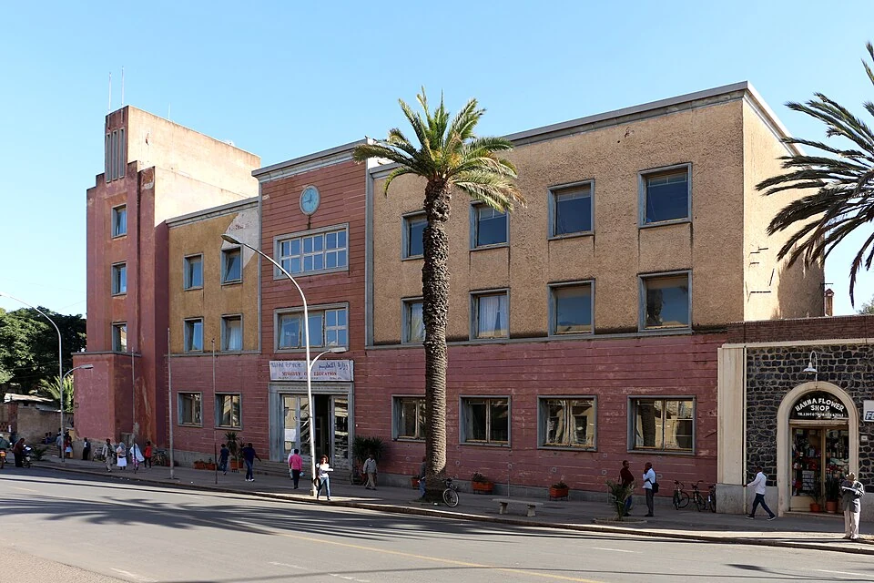 Street facade of the Ministry of Education building in Asmara.
